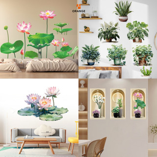 Decal dán tường 3d - tranh dán tường hoa sen sơn thuỷ dễ dán, bền đẹp, không bong, tháo gỡ dễ Orange