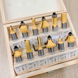  BỘ MŨI PHAY GỖ 12 MÓN 6 MÓN CỐT 12.7MM 6.36MM HỘP GỖ 