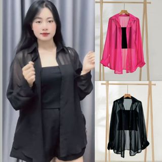  Set Sơ Mi Voan Nữ Bigsize Khoác Ngoài Kèm Áo 2 Dây ,Set Sơ Mi Xuyên Thấu Đi Biển Big Size Cho Các Nàng Chubby SET915 