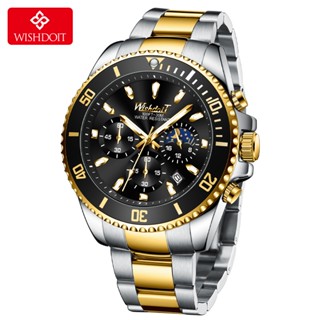 WISHDOIT Đồng Hồ Nam Đa Chức Năng Chronograph Thép Không Gỉ Chống Thấm Nước Dây Kim Loại Lịch Dạ Quang Nam Cao Cấp