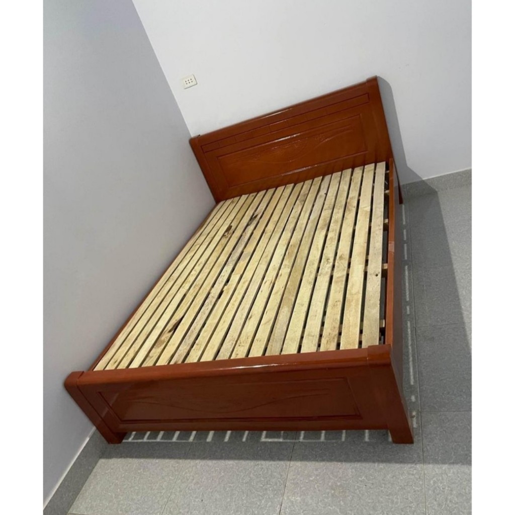 Giường gỗ sồi cao cấp gọn gàng, giường ngủ gỗ tự nhiên 1m6x2m, 1m8x2m - bh 12