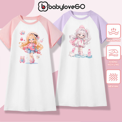Váy mùa hè bé gái BabyloveGO, đầm suông cho bé gái đầm thun cotton mềm mại thoáng mát