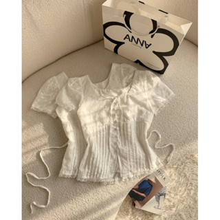  Áo Kiểu Đính Nút Bọc Buộc Dây Anna - Niki Top 