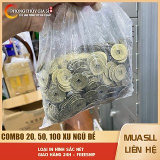 Đồng xu ngũ đế phong thủy combo túi 100 xu cổ âm dương chiêu tài lộc