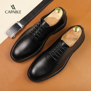 Giày da nam buộc giây Derby Dock Capable công sở màu đen đế cao su, bảo hành 12 tháng