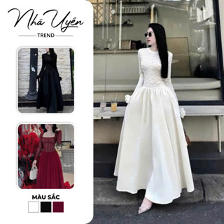 Đầm váy thiết kế đầm len ren 2 lớp tay dài hoa tay phối tùng váy đũi dáng dài cho nàng đi choi hẹn hò du lịch siêu xinh