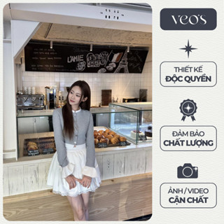 Set Đồ Thiết Kế Nữ Veo's Áo Len Dài Tay Lót Lụa Cổ Tàu Tay Áo Cách Điệu Tiểu Thư Chân Váy Xoè - Hattie Set