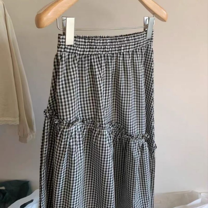 chân váy midi bèo nhún kẻ caro dáng dài ulzzang | BigBuy360 - bigbuy360.vn