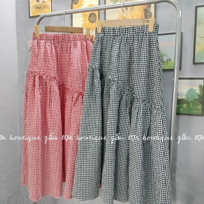 chân váy midi bèo nhún kẻ caro dáng dài ulzzang | BigBuy360 - bigbuy360.vn