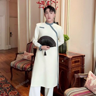 Áo Dài Nam Cách Tân Mặc Tết Chụp Ảnh Bê Tráp Vải Cotton Hàn ADN001