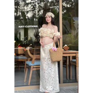[Set Hot Mẹ Bầu Có Ảnh Thật] Áo Đính Hoa kèm Chân Váy Ren Dáng Dài Rộng Thoải Mái Di Chuyển Có Tách Lẻ Có BIGSIZE