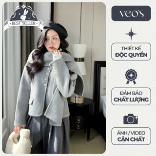 Áo Khoác Dạ Lông Cừu Thiết Kế Nữ Dài Tay Form Ngay Mùa Đông Màu Xám & Be Thanh Lịch Tiểu Thư -  Pamela Coat