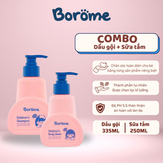 Combo dầu gội sữa tắm trẻ em Borome thành phần lành tính, an toàn khi sử dụng, dung tích 335ml