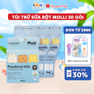 Hộp 30 Túi đựng/Trữ sữa bột Molli, Khoá zip 3 lớp, tiện dụng an toàn cho bé đi du lịch tiện lợi 50g ZIZOU