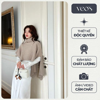 Áo Khoác Len Chui Đầu Cao Cổ Cánh Dơi Mùa Đông Thiết Kế Kiểu Nữ Đính Monogram Veo's Màu Be, Xám, Nâu - Paloma Poncho