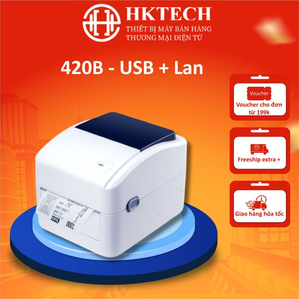 [IN QUA ĐIỆN THOẠI] Máy in đơn TMĐT, GHTK, GHN, VIETTEL Xprinter 420B, 420BM  cổng USB + LAN, BLUETO