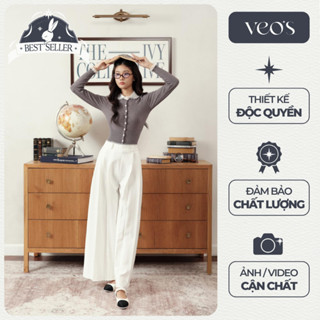 Quần Suông Dài Xếp Ly Cạp Cao Phối Ren Ống Đứng Thiết Kế Nữ Veo's Thanh Lịch Đi Làm Đi Chơi Màu Đen, Trắng- Ava Pant