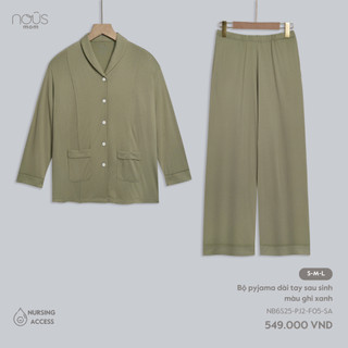 Bộ pyjama dài tay cho mẹ sau sinh cho con bú Nous Mom, chất Nu petit mềm mại kháng khuẩn BST T3