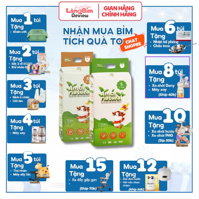 Combo 2 bịch Bỉm Dán/Quần Amor Natural đủ size kèm quà tặng khủng - Làng Bỉm Review