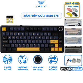 Bàn Phím Cơ 3 Mode 75% AULA F75 Không Dây Hotswap Kết Nối Bluetooth USB 2.4G Có Núm Vặn Đa Năng