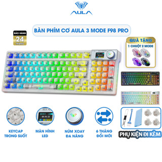 Bàn Phím Cơ 3 Mode AULA F98 PRO Có Màn Hình Led Núm Xoay Keycap Trong Suốt Tùy chỉnh 16 Chế Độ Led
