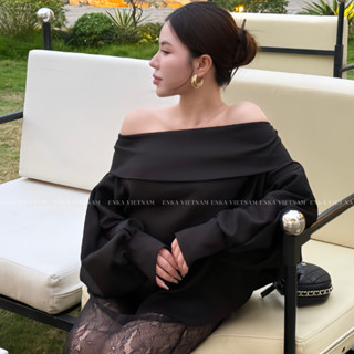 Áo trễ vai Minny trơn tay dài dáng ôm mặc 2 kiểu phong cách tiểu thư sang trọng - ENKA VIETNAM
