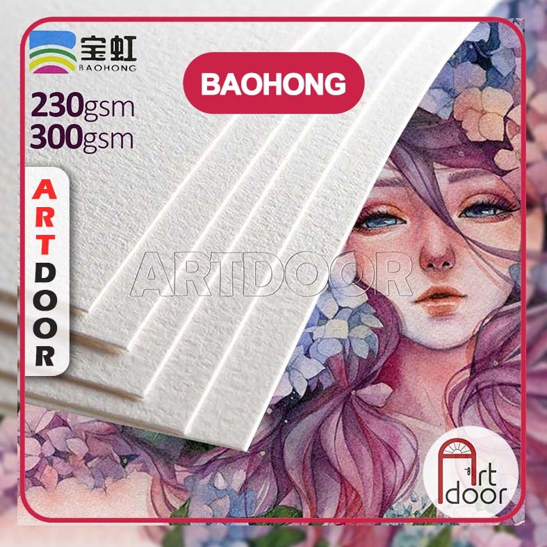 [ARTDOOR] Giấy vẽ màu nước BAOHONG Bột gỗ khổ Đúng dày 230~300gsm (vân nổi Rough)