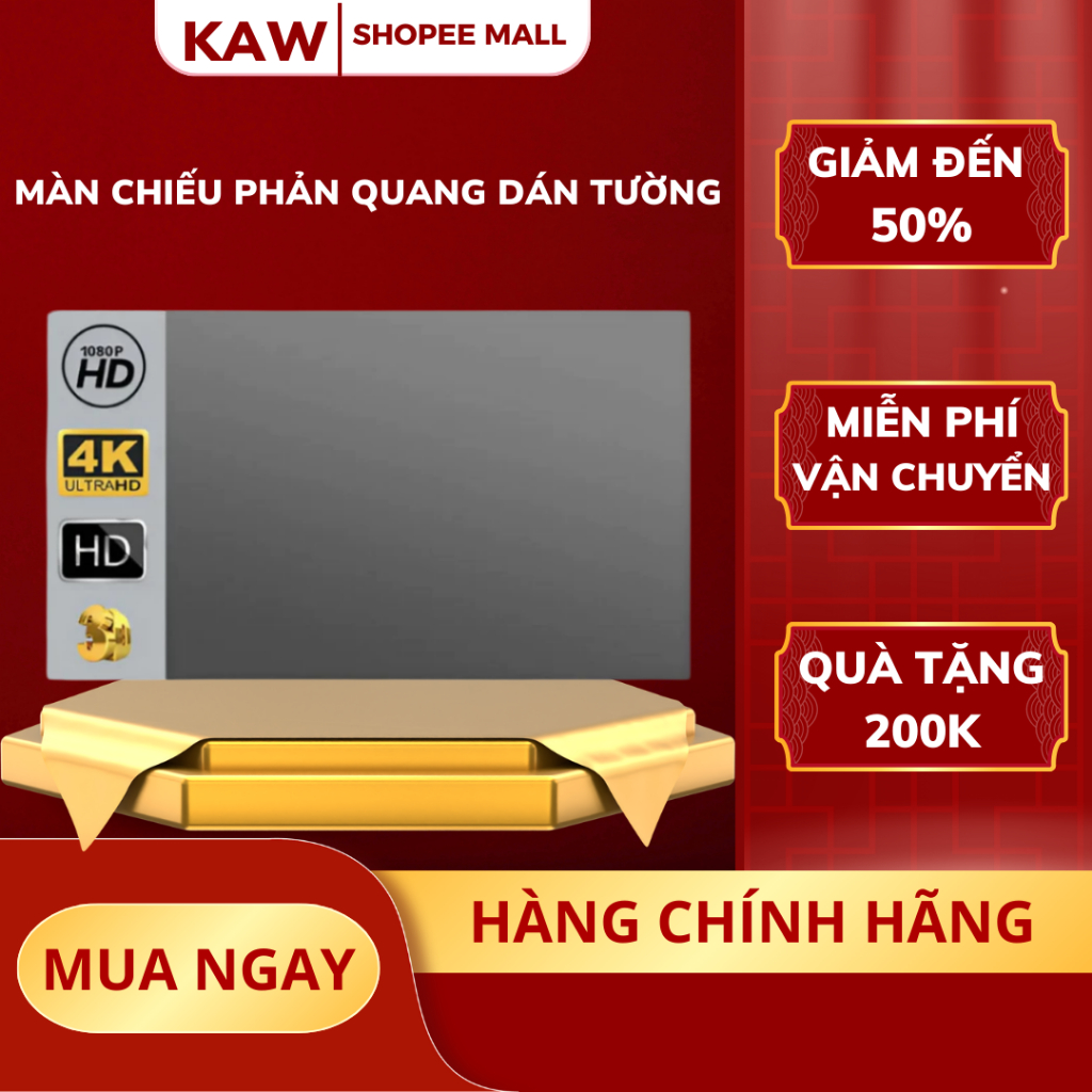 Màn Chiếu Phản Quang Treo Tường Chính Hãng KAW 100 Inch, 120 Inch Gấp Gọn, Tăng Độ Sáng, Tương Phản