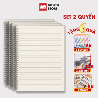  Set 2 Sổ Lò Xo Bìa Trong Suốt A5 B5 A4 - Tặng Kèm Sticker và Bút Highlight - Sổ Tay 160 Trang Kẻ Ngang  Caro  Không Kẻ 