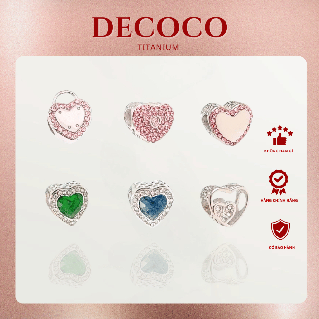 Hạt charm DECOCO ACC Trái Tim xâu mặt vòng titan không đen gỉ DECOCO ACC ACCESSORIES