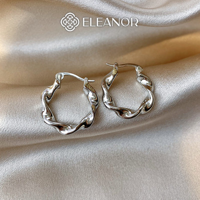 Bông tai nữ chuôi bạc 925 Eleanor Accessories xoắn trơn basic phụ kiện trang sức khuyên tai 9684