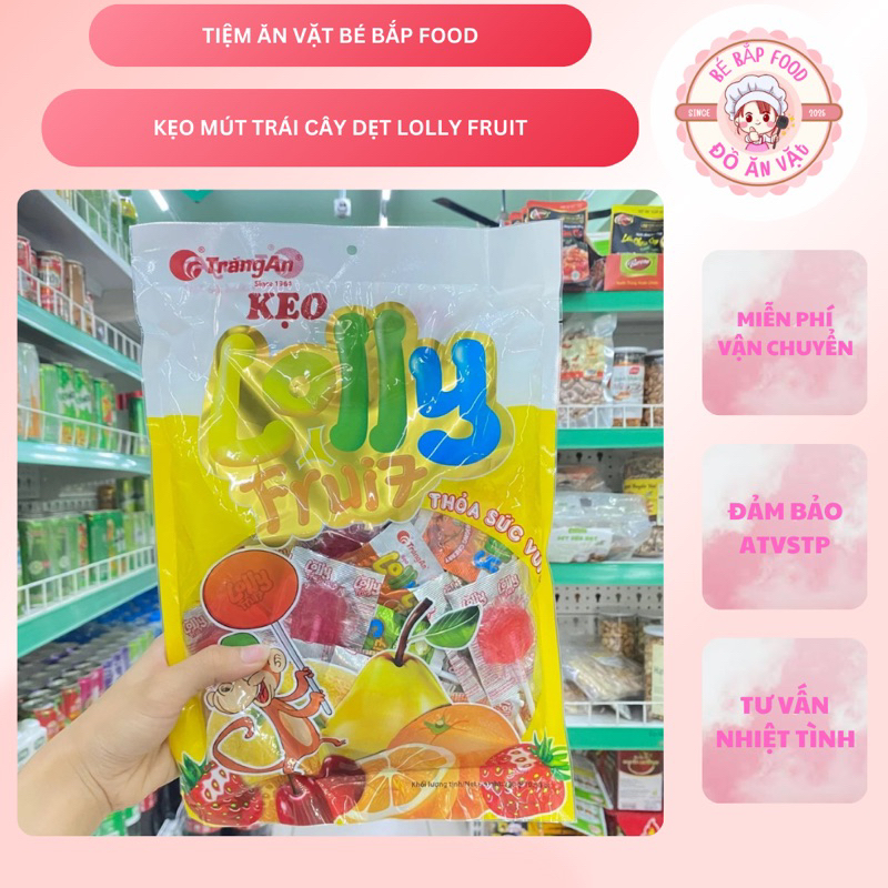 Bịch 300gr 48 cái kẹo mút trái cây dẹt lolly fruit, kẹo mút trái cây Tràng An