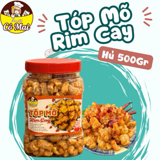   HỦ 500GR  Tóp Mỡ Rim Cay Có Kèm Theo 3 Túi Ớt Rim Trong Hộp Ăn Vặt Cô Mai - TÓP MỠ LỚN HỦ 500GR 