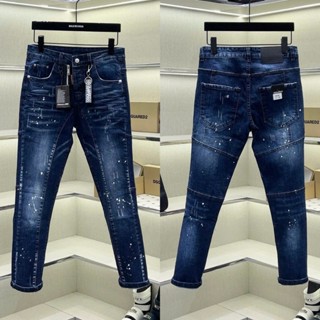 Quần jean bò nam PB biker slimfit xanh mài trơn cào xước vảy sơn phối khoá lệch móc khoá logo QJ683P