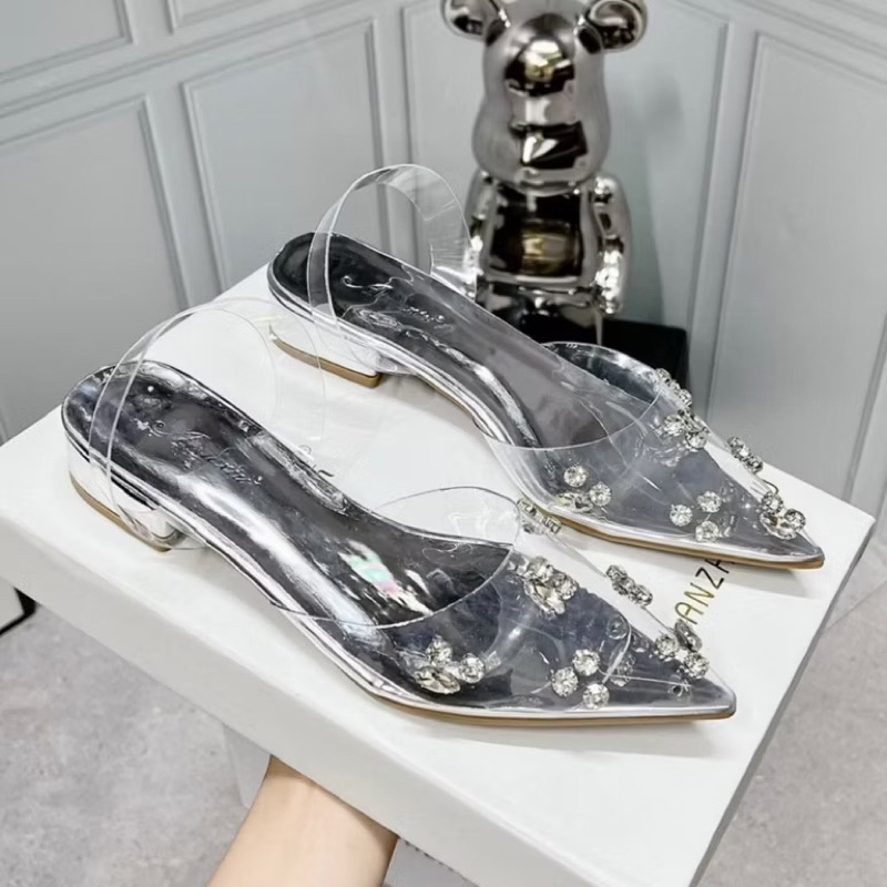 sandal mũi nhọn đính đá quai trong đế thấp 2cm ( hở gót ) | BigBuy360 - bigbuy360.vn