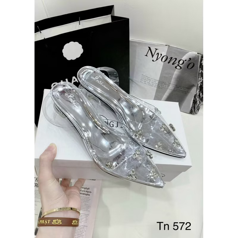 sandal mũi nhọn đính đá quai trong đế thấp 2cm ( hở gót ) | BigBuy360 - bigbuy360.vn