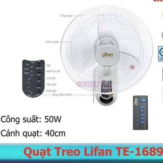 QUẠT TREO TƯỜNG LIFAN TE1689 có remote, đảo hình sóng, chuyển hướng gió lên xuống