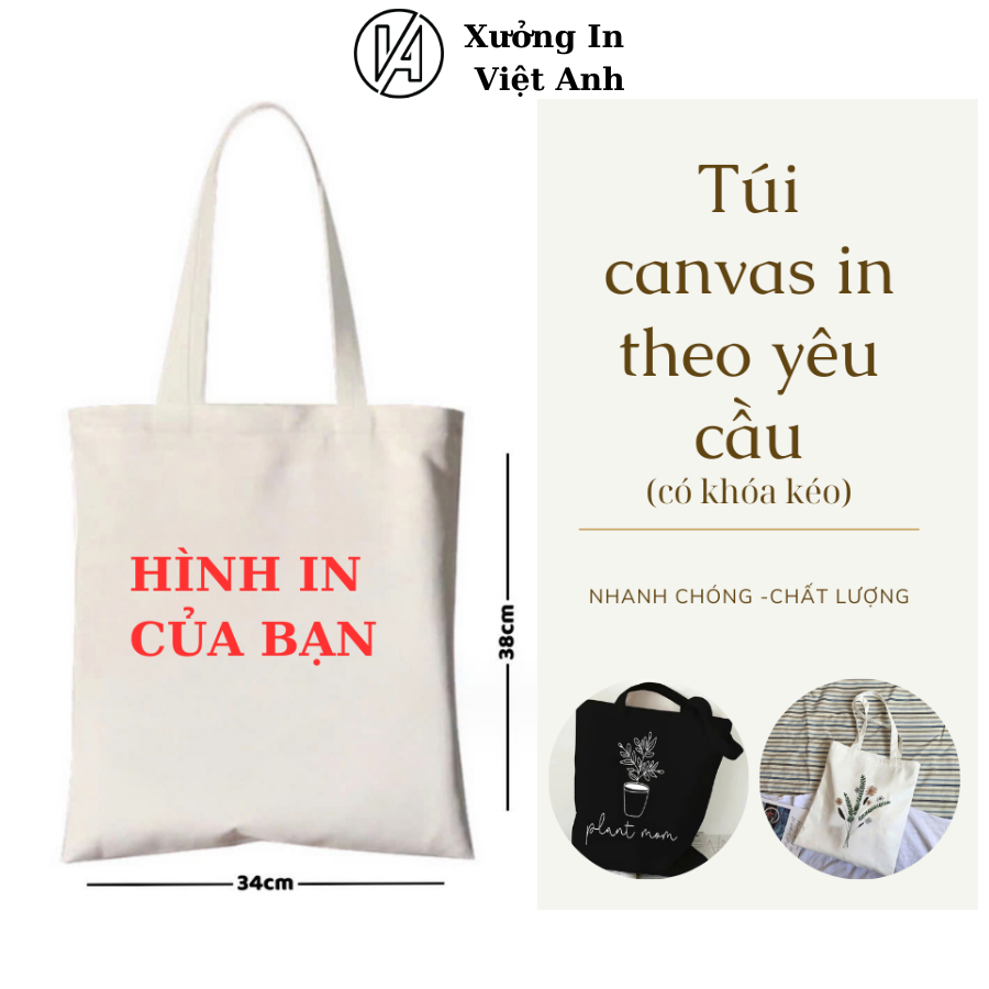 Túi xách vải canvas trắng đen Việt Anh - in logo theo yêu cầu, giá rẻ, chất lượng