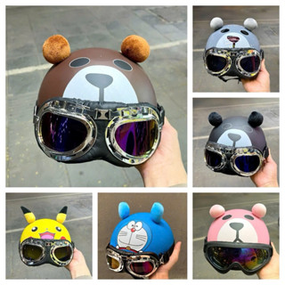  Mũ bảo hiểm gấu nâu có tai,picachu có tai hàng chất lượng thêm kính uv và phi công nhìn cute hơn 