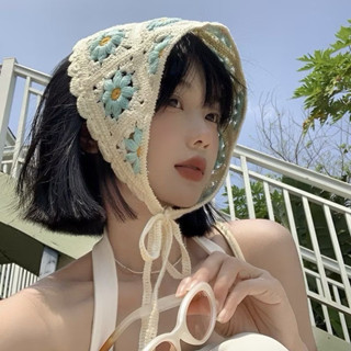 Băng Đô Đan Len, Khăn Choàng Cổ Dệt Kim Tam Giác Thêu Hình Dâu Hoa, Khăn Trùm Đầu, Khăn Quàng Dành Cho Nữ