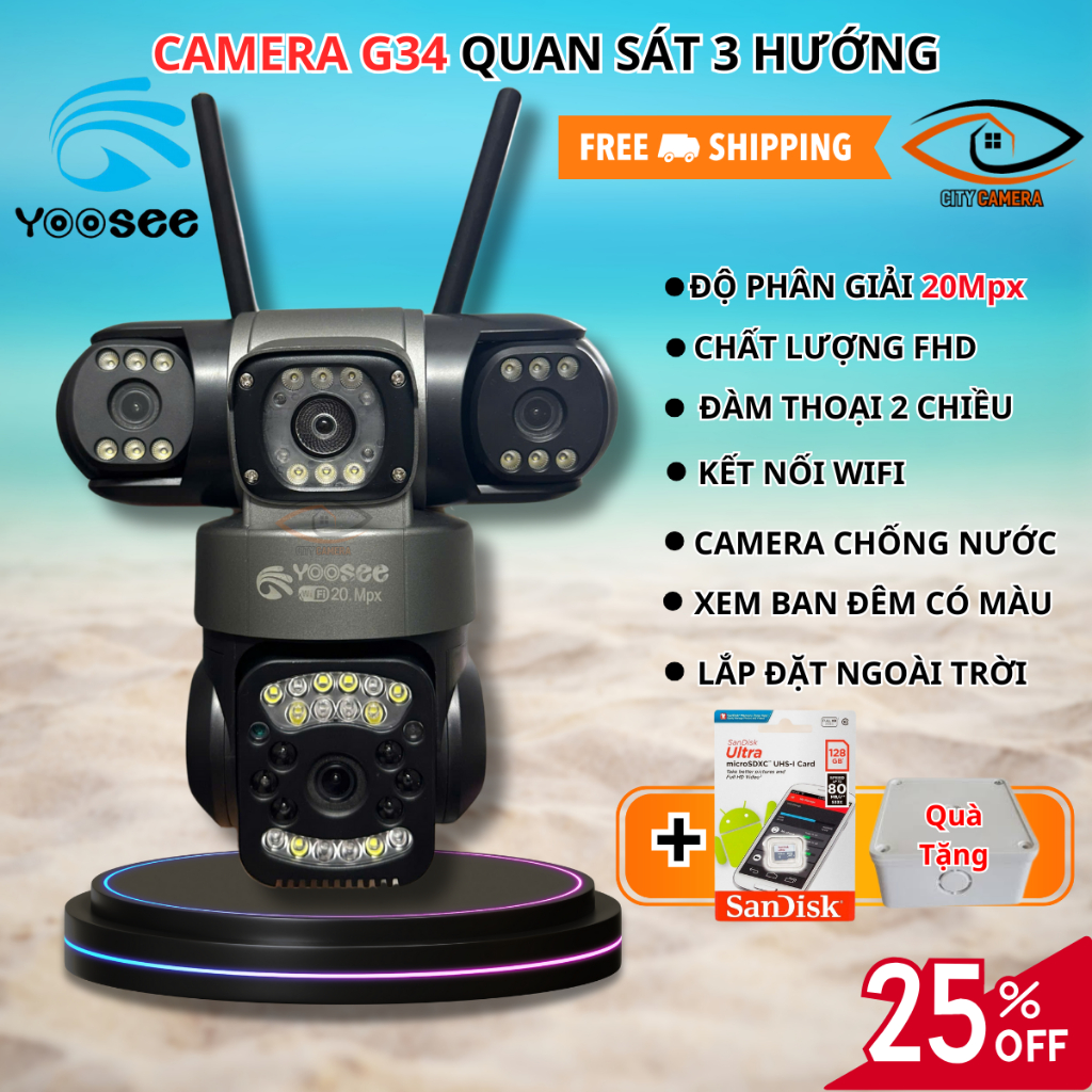 Camera Yoosee 4 Mắt G34 Độ Phân Giải 20Mpx, Camera WiFi, Camera Xoay 360 Độ ( TẶNG HỘP KỸ THUẬT )