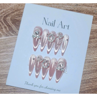  Nailbox thiết kế m22 móng úp sơn mắt mèo hồng thạch đính charm sang chảnh form nhọn soobin nailbox 