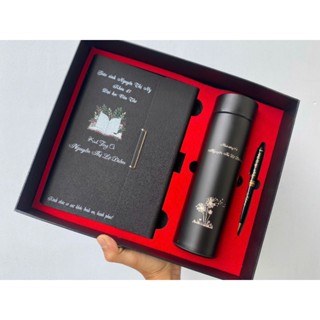 Bộ Quà Tặng Sổ Tay Gập Ba + Bình Giữ Nhiệt + Bút ký in khắc tên, logo, nội dung theo yêu cầu