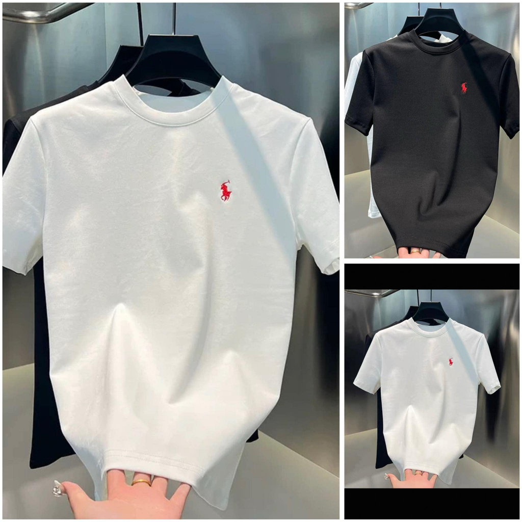 Áo Thun Thêu Ngựa Đỏ Hai Màu Đen Trắng Cổ Tròn Cho Nam Nữ,Áo Phong Cách Mùa Hè