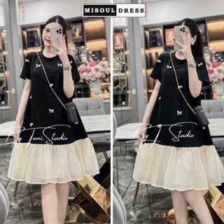  Đầm váy bầu đi làm dự tiệc dáng babydoll mix chân voan xòe tiểu thư điệu đà mix nơ sang chảnh - Váy bầu cộc tay hè 893 