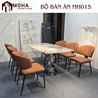 [BỘ BÀN ĂN GHẾ  MH015] – BÀN ĂN MẶT ĐÁ VI TINH THỂ CHÂN INNOX + GHẾ DA PU CAO CẤP | NỘI THẤT MOHA
