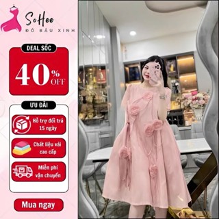  Váy bầu xinh đầm bầu thiết kế NH Clothing dáng babydoll lụa mịn 2 lớp  họa thiết hoa thêu thủ công tỉ mỉ sành điệu 