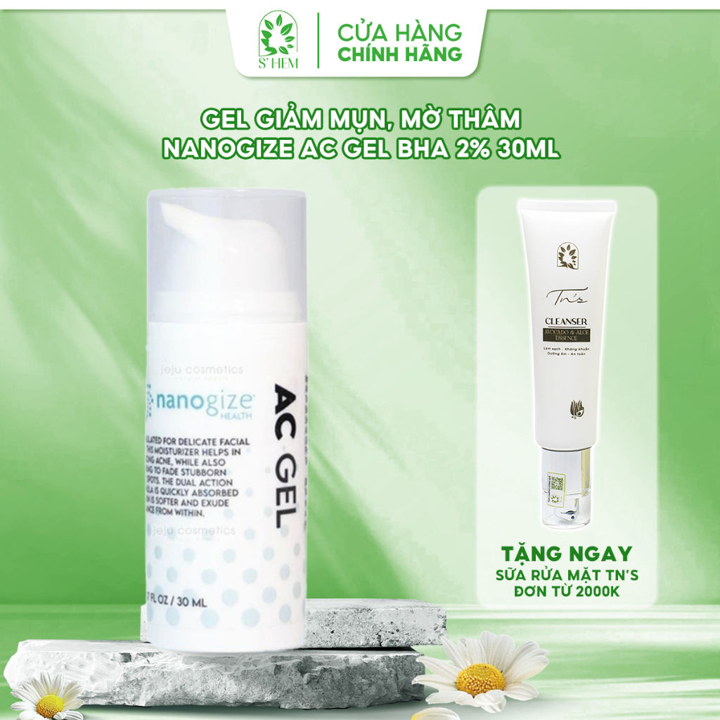 Gel giảm mụn, mờ thâm Nanogize AC Gel BHA 2% (10ml)