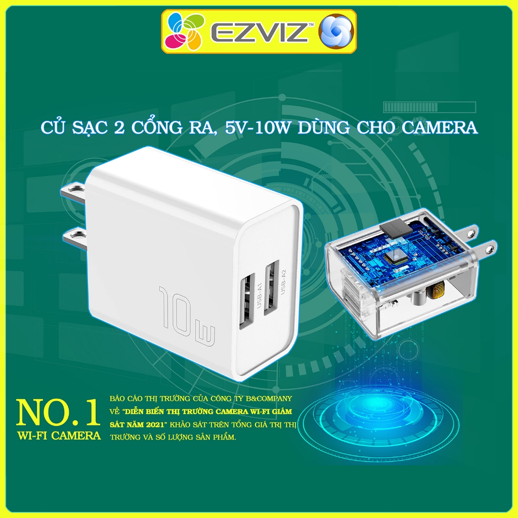 Củ sạc 5V 1 cổng / 2 cổng công suất 10W cho camera Ezviz trong nhà (chưa kèm dây sạc)