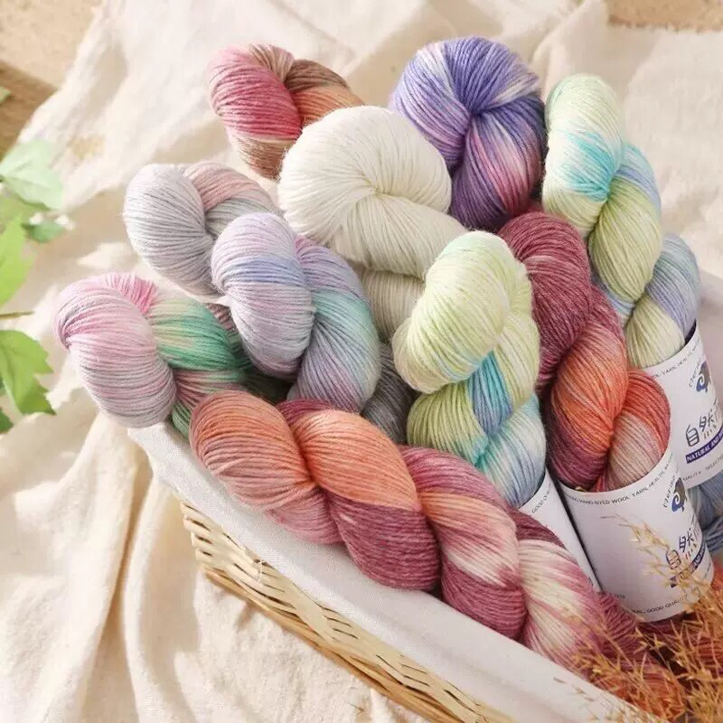 Len merino wool nhuộm tay, len merino nhuộm thủ công nội địa Trung dùng đan móc áo 100g [ CÓ SẴN]
